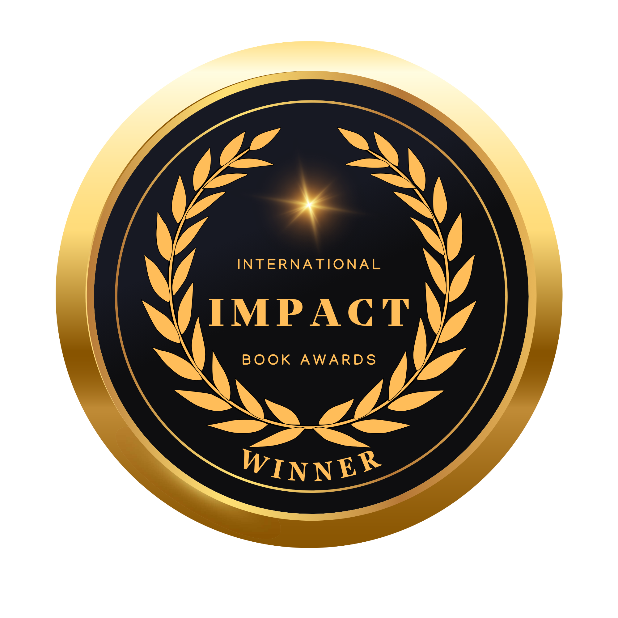 A black and gold round digital badge from the International Impact Awards for the book, Elope, by Sherry Martin Peters